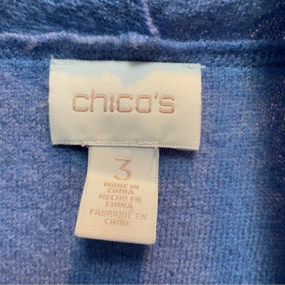Chico's 100% Wool Periwinkle Open Front Pockets Sweater Duster Cardigan XL - Picture 2 of 10